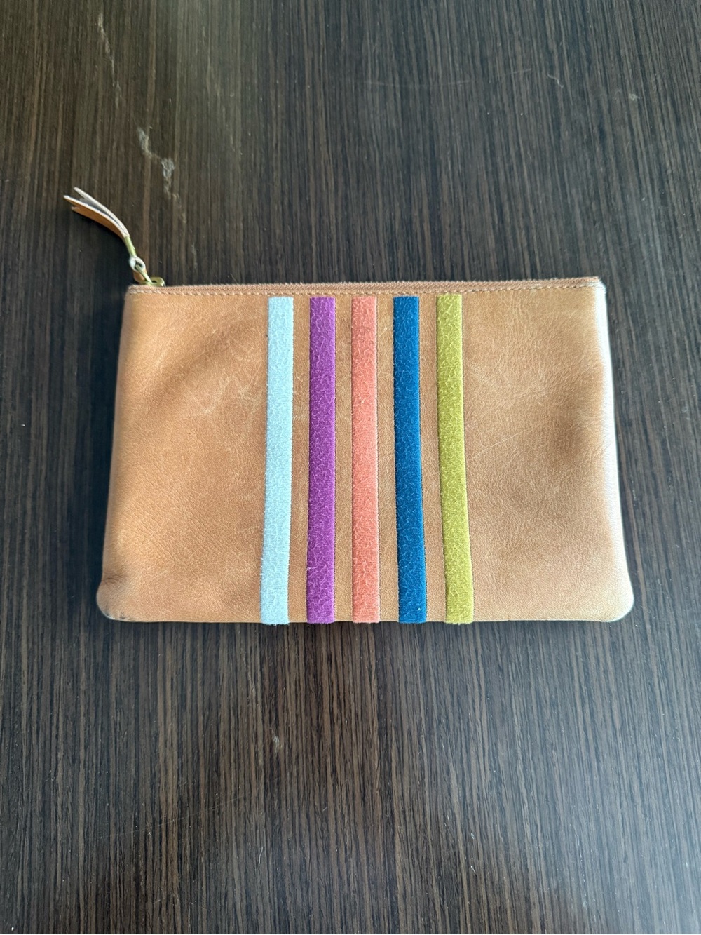Madewell The Leather Pouch Clutch: Embroidered Rainbow Stripes Edition
